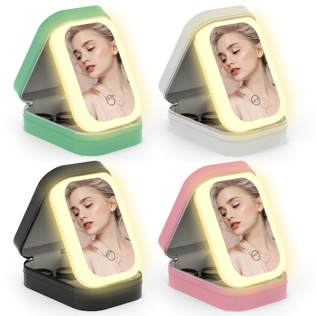 Portable Beauty Cosmetic Bag with LED Mirror | Waterproof, Dimmable 3-Light Modes
