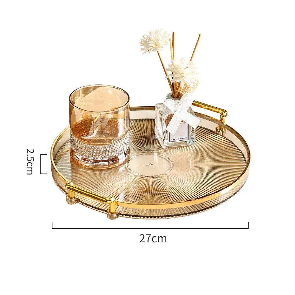 Round Serving Decorative Tray Plastic Serving Tray Kitchen Storages Decor for Party Coffee Table for Living Room Bathroom