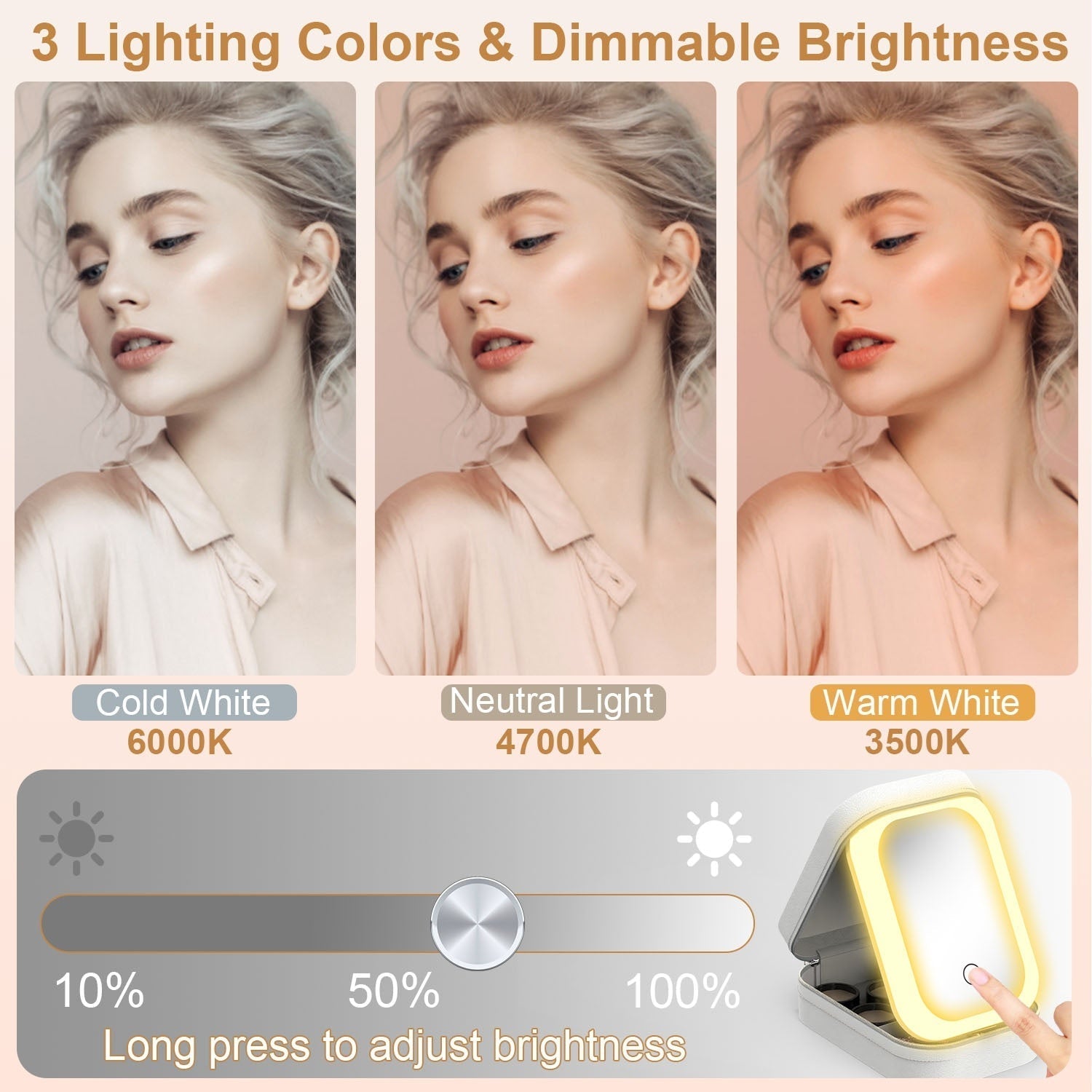Portable Beauty Cosmetic Bag with LED Mirror | Waterproof, Dimmable 3-Light Modes